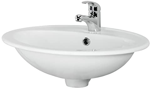 CERSANIT Waschbecken Oval | BxT: 53,5 x 41 cm | Unterbauwaschbecken | Handwaschbecken | Zentrales Hahnloch und Überlauf | Waschbecken aus Keramik | Glasierte Oberfläche | Weiß
