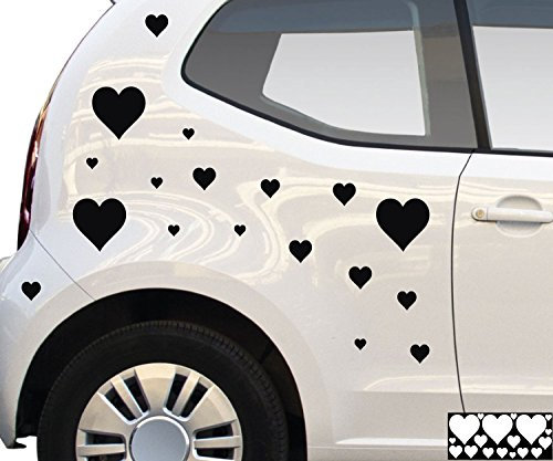 kleb-Drauf® - 18 Herzen/Schwarz - matt - Aufkleber zur Dekoration von Autos, Motorrädern und Allen Anderen glatten Oberflächen im Außenbereich; aus 19 Farben wählbar; in matt oder glänzend