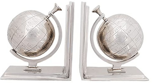 Old Modern Handicrafts Set of 2 Aluminium Globe Bookend - Made from Aluminium with Shiny Finish - 6.8L x 4.5W x 7.8H Inches