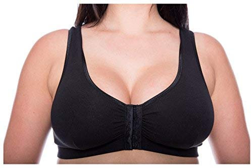 GEMM Cotton Lycra Non Wired Front Fastening Bra in Black-White-Nude-Floral Sizes 34B to 48DD (Black 48)