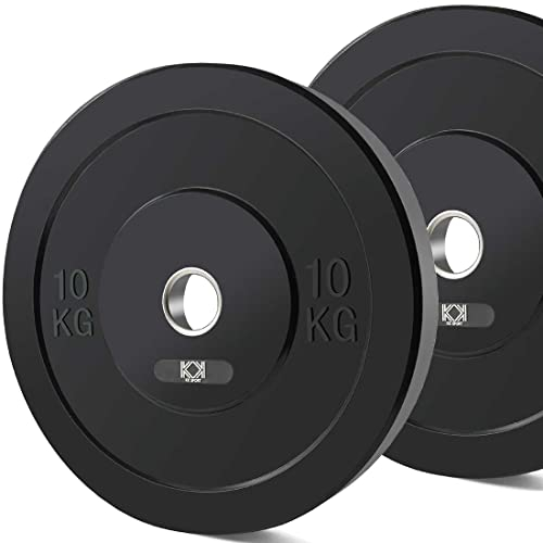 KK Rubber Weight Plate Set - 2 Inch Bumper Weight Plates – Durable Barbell Weights Set - Dumbbell Plates For Training & Weightlifting – Weight Disc Pair Olympic Weight Plates For Home Gym – 2 X 10kg