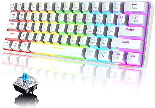 60% mechanische Tastatur Kabelgebundene/drahtlose Bluetooth 5.0-Tastatur 61-Tasten RGB Rainbow LED Hintergrundbeleuchtung USB Typ C Wasserdichte Spieletastatur Anti-Ghosting-Tasten (blauer Schalter)