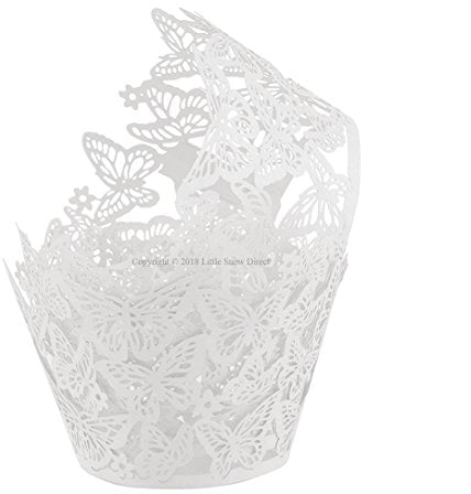 Butterfly 20pcs Laser Cut Cupcake Wrapper Wraps Cases Wedding Birthday Party - White