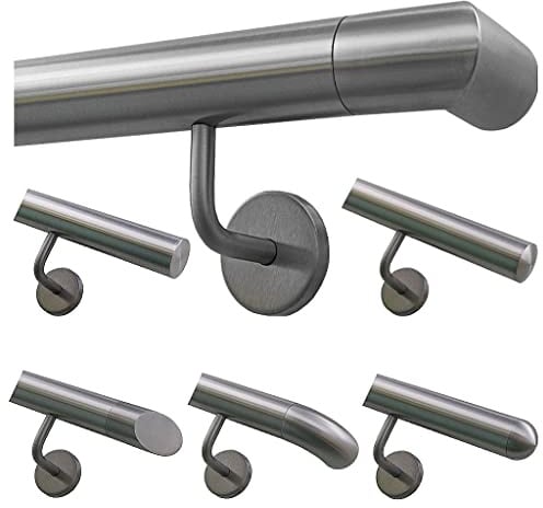 TIBU Handlauf Geländer Edelstahl Ø 42,4 mm - Länge 240 cm - Ende Ecke zur Wand und gewinkelte Halter - Rostfrei für Außen und Innen