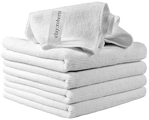 Microfibre Cleaning Cloths, 40cm x 30cm - Pack of 5, White, Machine Washable, Polishing, Waxing & Dusting Cloth, Lint-Free, Kitchen Towel, Car Cleaning, Microfiber