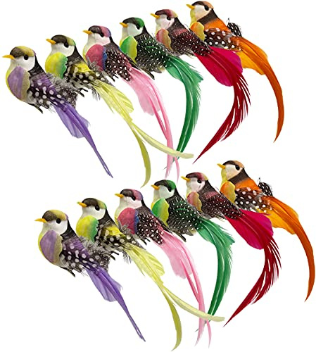 LWINGFLYER 12PCS Artificial Foam Birds Garden Ornaments Outdoor Feather Magpie Ornaments with Clip DIY Craft Wedding Home Garden Party Decoration