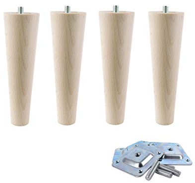 Unbekannt 4X Sofafüße Buche Holzfüße Möbelfüße mit Zubehör L. 8-45 cm Gerade (Gerade Länge 15cm)