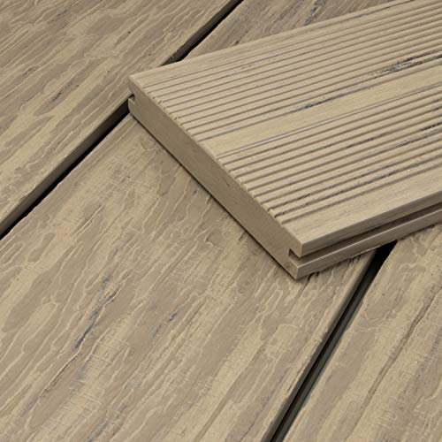 HORI WPC-Terrassendiele Komplettset Maui Massiv beige I Inkl. Unterkonstruktion & Clips I Pflegeleicht, langlebig & splitterfrei I Fläche: 6 m² I 2,90 m Dielenlänge