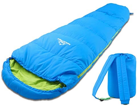 MOUNTREX Kinderschlafsack - Tragbar wie EIN Rucksack - Schlafsack für Kinder (175 x 70 x 45 cm) - Outdoor, Reise, Zelten, Camping – Mumienschlafsack Leicht & Kompakt - 100% Baumwolle Innenfutter