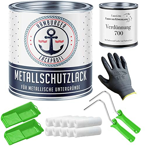Metallschutzlack MATT Cremeweiß RAL 9001 Weiß Metalllack Metallfarbe Metallschutzfarbe mit Lackier-SET (X300) und Verdünnung (1 L) // Hamburger Lack-Profi (20 L)