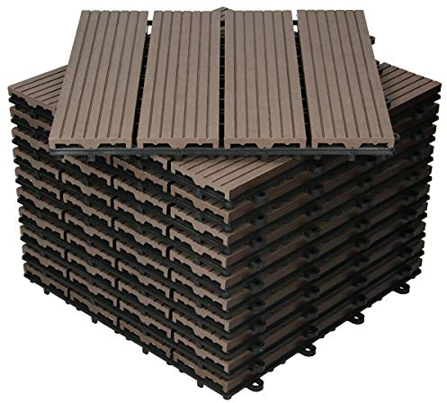 ECD Germany WPC Carreaux 30x30 cm - 33 Pièces par 3m² - avec Aspect Bois - Marron Foncé - Dalles avec Système de Drainage - pour Terrasse de Balcon Patio Jardin Piscine - Carreaux de Sol Extérieur