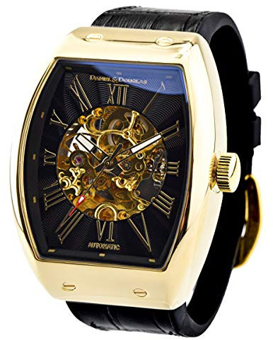 DANIEL&DOUGLAS Armbanduhr DD8808 Analog Automatik Mechanische Armbanduhr Skelett Marke Herren, Goldfarben / Schwarz, Modern