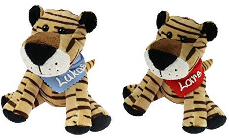 Kuscheltier Tiger Braun 16cm mit Namen am Halstuch- Personalisiertes Kuscheltier - Personalisiertes Kindergeburtstagsgeschenk - Stofftier mit Wunschbeschriftung für Mädchen und Jungen