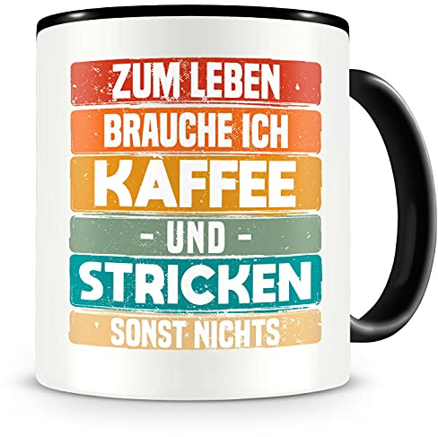 Samunshi® Stricken Tasse mit Spruch Kaffee und Stricken Geschenk für Stricken Fans Kaffeetasse groß Lustige Tassen zum Geburtstag schwarz 300ml