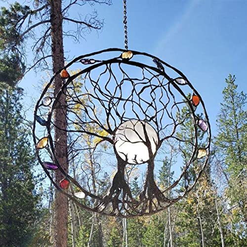 AoHao Lebensbaum Wanddeko Gartendeko Metall groß Wandkunst 25 X 25 cm Sonnenfänger Zum Hängen, Vintage Deko Wohnzimmer Schlafzimmer
