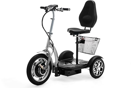 VELECO ZT16 - 3-rädriger Mobilitätsroller – komplett montiert und fahrbereit – große Räder – leicht zu manövrieren – Vorder- und Hinterradbremsen – abnehmbarer Einkaufskorb - Rückwärtsgang (Silber)