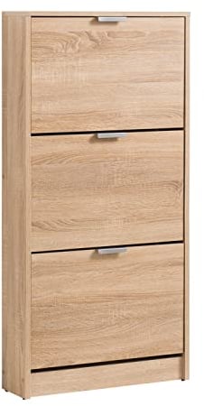 Homestyle4u 2165, Schuhschrank Schmal Braun Schuhregal hoch Schuhkipper Holz Schuhkommode Flur 3 Fächer 58 cm breit