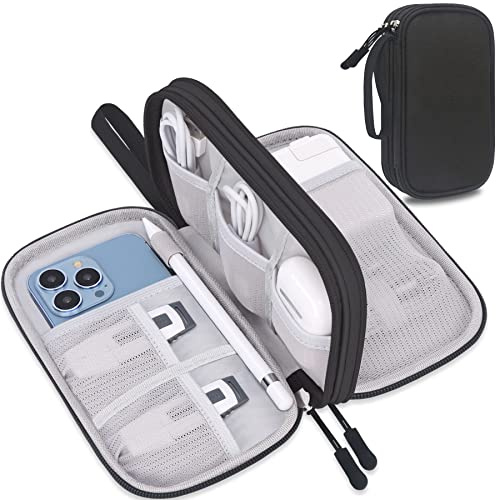 Lacdo Electronic Organizer Travel Cable Organizer Bag Pouch Tech Electronic Accessories Carry Case Portable Double Layers Charger Case for Cable, Cords, Charger, Phone, Earphone, Power Bank, Black