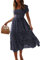 Colisha Womens Short Puff Sleeve Square Neck Floral Midi Dresses Flared Flowy Chiffon Maxi Dress Summer Beach Holiday Sundress M Navy Blue