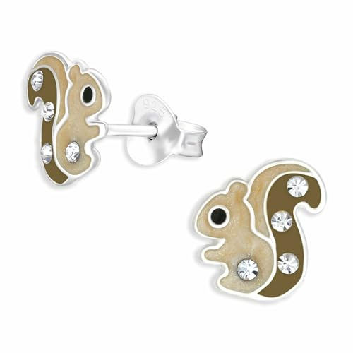 Monkimau Glitzer Eichhörnchen Ohrstecker Ohrringe aus 925 Silber Schmuck Silberohrringe Medizinisch für Kinder Mädchen Damen Frauen