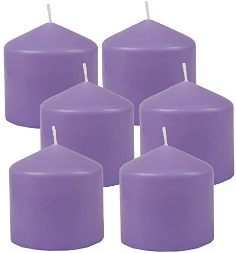 HS Candle Stumpenkerzen Wachskerzen Ø8cm x 8cm (6er Pack) Lila - Lange Brenndauer, Hergestellt in EU, Kerzen Blockkerzen - Wachs Stumpen