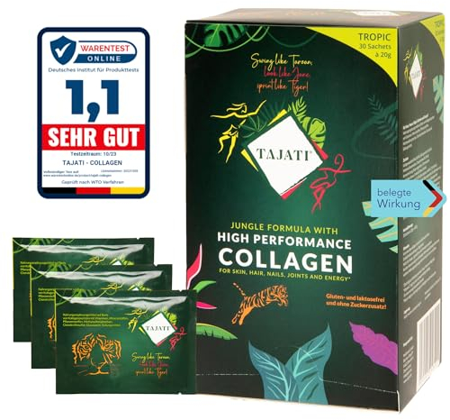 TAJATI® 5-in-1 Full Spectrum Lifestyle Formel – Kollagen, Glucosamin, MSM, Niacin & Chondroitin – für Gelenke, strahlende Haut, mehr Energie, starke Knochen & Anti-Aging – 30 Sachets