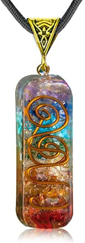 WULILONG 7 Chakra Healing Crystal Natural Gemstone Rainbow Crystals Orgone Energy Generator Protection Amulet Pendant Necklace for Women Men (Rectangle) (#1)