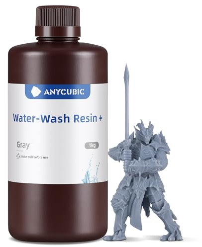 ANYCUBIC Water Washable 2.0 3D Printer Resin, 405nm High Precision and Anti-Yellowing 3D Resin, High Resilience, Easy Post-processing Photopolymer Resin for LCD/DLP Printers(Gray,1kg)