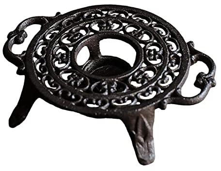 Milageto Scalda teiera in ghisa Resistente, Base riscaldante per bollitore con Supporto per Candela, Tazze per Piatti retrò, riscaldatore per Giardino, Tondo con Manico