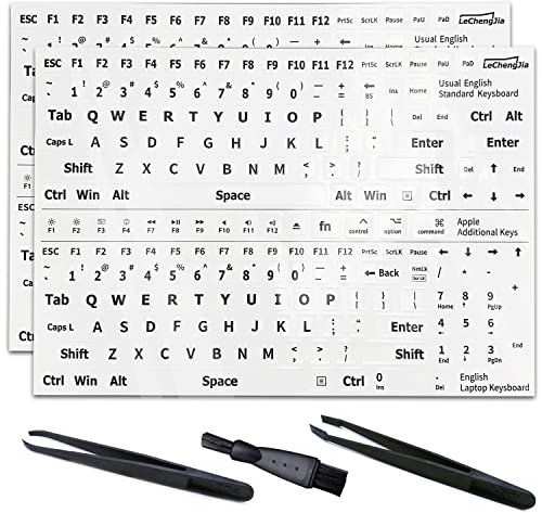 2 Pcs Keyboard Stickers (Glossy), English Keyboard Stickers, Universal Keyboard Letters Replacement Sticker, Suitable for Any Standard Keyboard, with Two Tweezers and Cleaning Brush(US Layout)