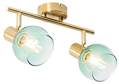 Qazqa Verstellbarer Deckenstrahler, Deckenspot - Vidro - Grün, max. 25W, Geeignet für LED, 41.1cm, 2-flammig, Ideal als Wohnzimmerlampe, Küche lampe
