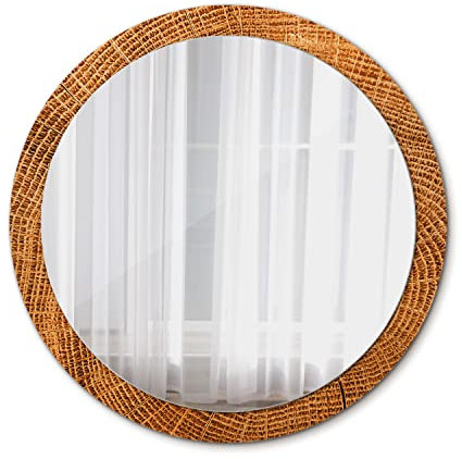 Tulup Wandspiegel Rund Ø 100 cm Bedruckter Spiegel Designer-Spiegel Runder Spiegel Wand - Eiche Holz