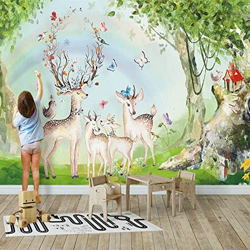 XAONUO Usine Papier Peint Photo 3D Optique Plantes Arbres Wapiti Trompe L Oeil | Déco Mural Tableaux Muraux Photo 400X280Cm Mural Décor Motif Poster Géant Stickers Muraux Optique Fond Effet