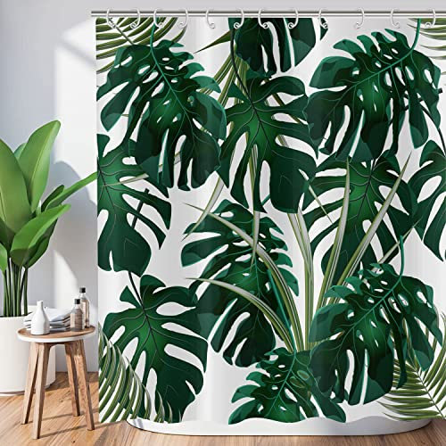Hnmdmyi Rideau de Douche Feuilles Tropicales 180x200, Palmier Vert Foncé Jungle Plante Botanique, Baignoire Imperméable Polyester Tissu Lavable