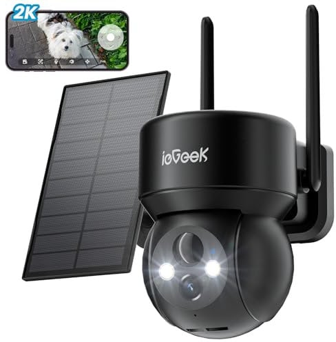ieGeek 360¡ãWireless Solar Camera - 2K Solar Security Camera Outdoor with 5200mAh Rechargeable Battery,PTZ Battery Wireless wifi CCTV Camera Systems, Color Night Vision,PIR Motion Detection, IP65