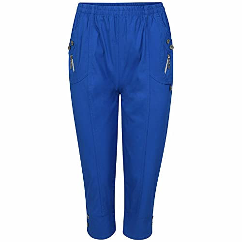 Women's Capri Trousers Cherry Berry Cropped 3/4 Length Trouser Ladies Stretch Fit Elasticated Waist Summer Short Pants Size UK 10-24 (Royal Blue 16)