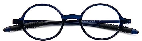 KoKoBin Lunettes de lecture rétro Hommes et femmes rondes Aide à la lecture Aide à la vision Lunettes TR90 à monture complète (Bleu, 2, diopters)