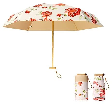 leznazik Kleiner Mini-Regenschirm, faltbar, leicht, kompaktes Design, perfekt für Reisen, Outdoor, UV-Schutz, Sonnen- und Regenschirme (schwimmend, rot)