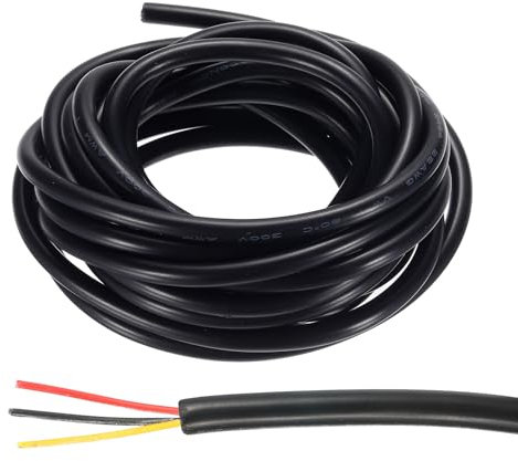 sourcing map 22AWG Electrical Wire 3 Conductors LED Power Lighting Cable Tinned Copper 9.8Ft Low Voltage PVC Case Flexible Extension Cord Black for LED Strips Lamps Lighting