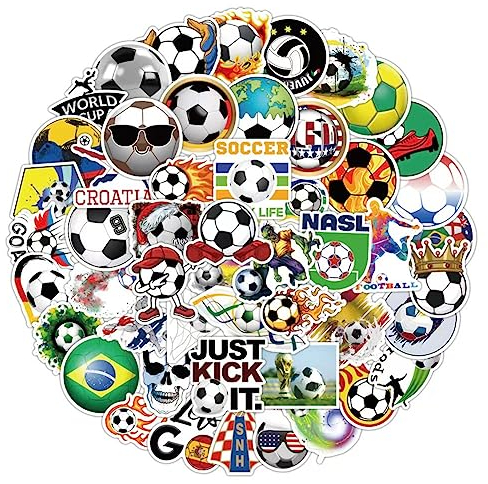Fußball Aufkleber, 50 Stück Sport Fußball Sticker, Wasserdichte Wasserflaschen Aufkleber, Fussball Geschenke Jungen Football Vinyl Sticker für Scrapbooking Laptop