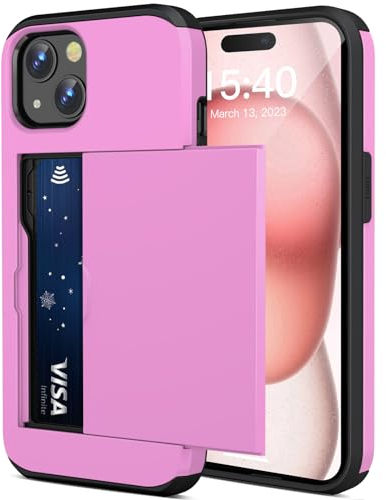 Jiunai Schutzhülle für iPhone 15, Kreditkartenhalter für 2 Karten, Ausweise, Lizenzschutz, stoßfest, strapazierfähig, doppellagig, für iPhone 15, 6,1 Zoll (15,4 cm), 5G 2023, Pink
