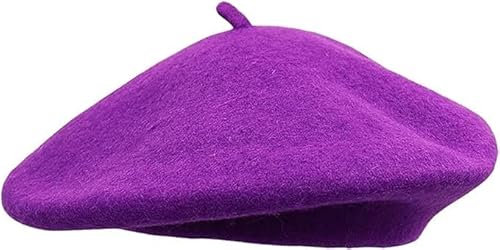 COSHAL® Béret en laine pour adulte, style français, couleur classique, unisexe, doux, chaud, pour l'extérieur, style vintage, Violet (, Taille Unique