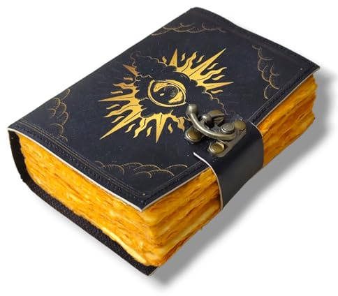 Blank Spell Book of Shadows Leather Journal With Lock Clasp Gothic Decor Prop Vintage Handmade Leather Diary Printed Magic Eye Pagan Antique Witchcraft Wiccan Notebook hocus pocus halloween