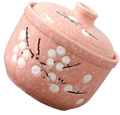 Zerodeko 1pc Ceramic Stew Pot Prep Bowls Terrarium Pan with Lid Glass Simmer Pot Mini Cooker Spaghetti Container Tea Container Stew Pan Pink Ceramics Pasta with Cover