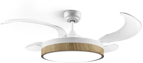 Ufesa Ventilador de Techo Seoul, Motor DC 40W, Silencioso y Eficiente, 106cm, Luz LED Integrada 48cm, 4 Aspas Retráctiles, 3 Tonos de Luz, 6 Velocidades, Temporizador, Mando a Distancia, Blanco/Madera