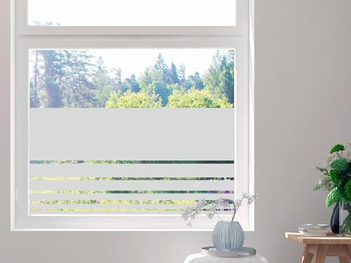 Sichtschutzfolie Streifen Schmal und Breit, Fensterfolie Blickdicht, Sichtschutz, Glasdekorfolie lichtdurchlässig (82x57cm)