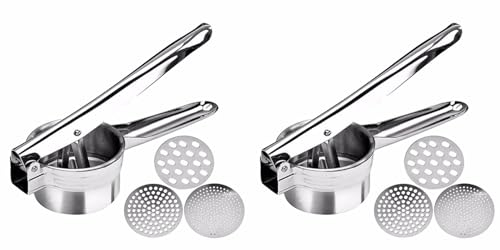 2 Set Food Ricer Tool - Potato Mashed Device, Potato Ricer with 3 Interchangeable Discs | Stainless Steel Veggie Potato Peeler Gadget, Sweet Potato Masher Kitchen Tool Fruits Vegetables 27x9.3x9cm