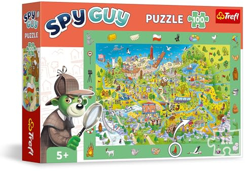 Trefl - Beobachtungspuzzles 100 Teile, Spy Guy: Polen, 5+ | Finde alle Gegenstände im Bild, farbenfrohe Puzzles voller Details, Förderung von Konzentration und Beobachtungsgabe