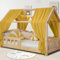Hausbett Himmel Deko Set, Betthimmel Hausbett aus Musselin - 2 Betthimmel & 1 Wimpelkette, für Jungen Mädchen Deko für Kinderzimmer, Baldachin Kinderzimmer Deko I 135 x 320cm Senfgelb