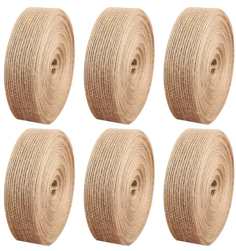 6 Rouleau Ruban Toile de Jute, 20cm X 10m Ruban Jute Ornemental, Vintage Toile de Jute Rouleau, Naturel Ruban de Jute pour DIY Artisanat, Les Emballages Cadeaux, Décoration de Bouquet de Fleurs